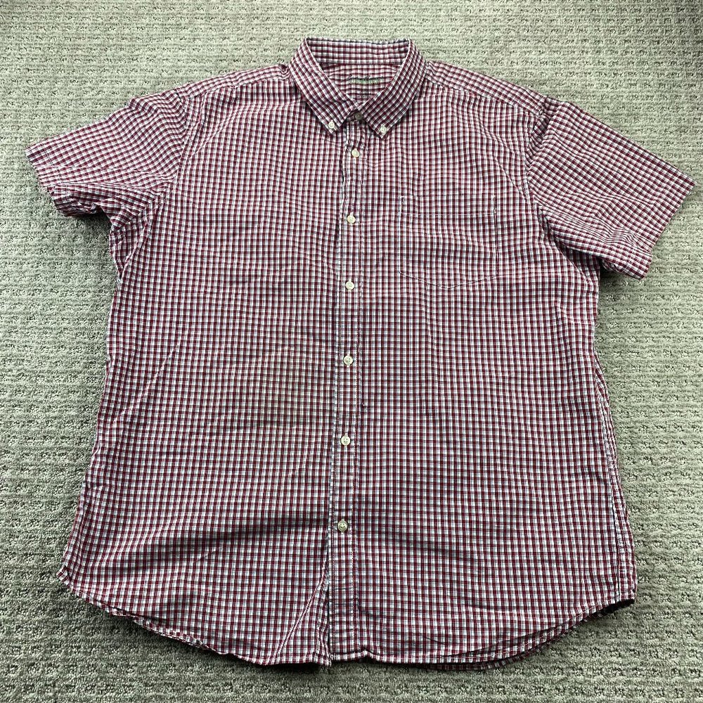 Eddie Bauer Legend Mash Button Down Shirt Men XL Red White Checkered w/ DEFECTS